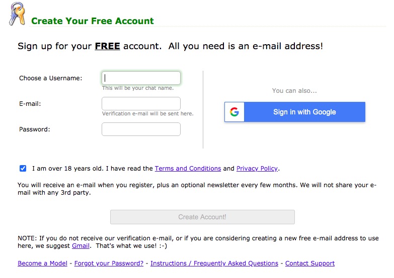 MyFreeCams create account