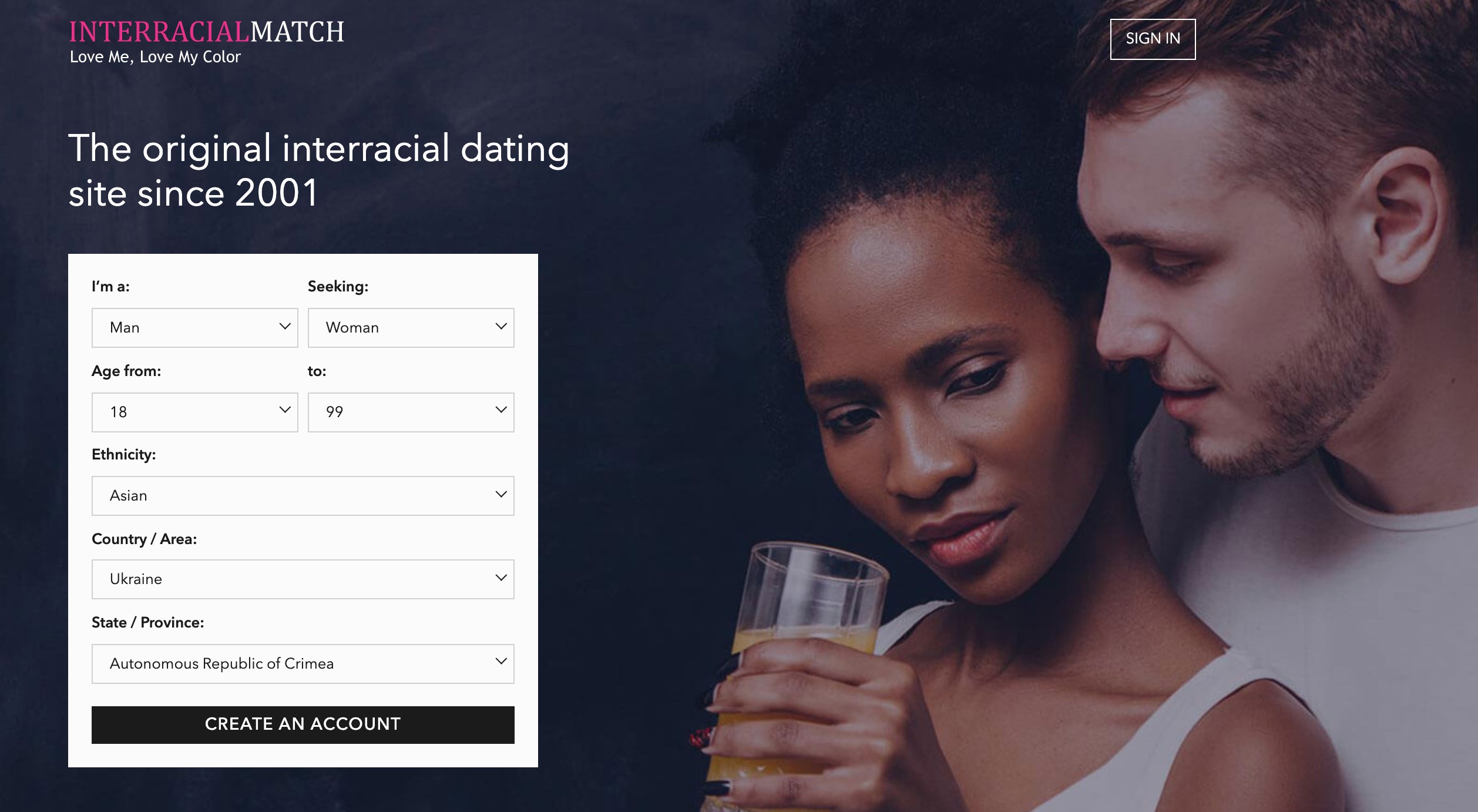 InterracialMatch main page
